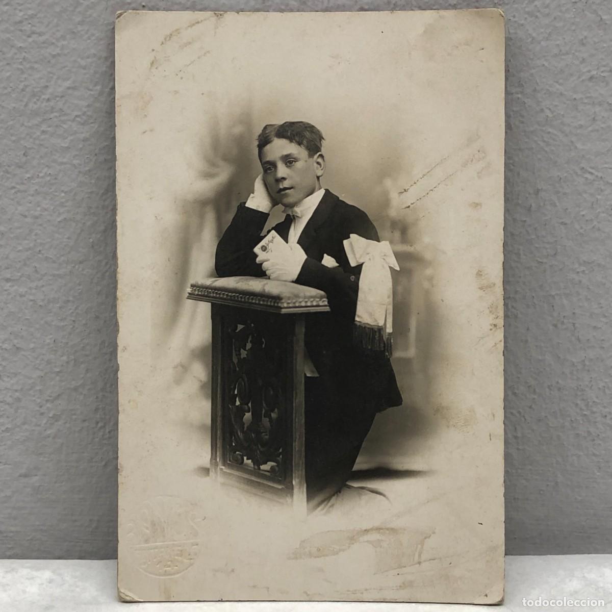 Fotograf&iacute;a antigua: ANTIGUA FOTOGRAFIA - TARJETA POSTAL - RETRATO NI&Ntilde;O EN PRIMERA COMUNI&Oacute;N - BAN&Uacute;S - 140 X 95 MM / 382