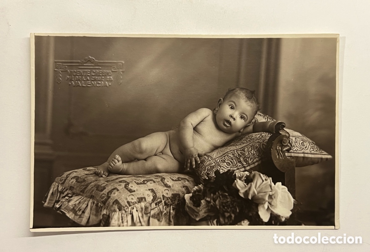 Fotograf&iacute;a antigua: BEB&Eacute; DESNUDO. Fotograf&iacute;a Art&iacute;stica.. Anto&ntilde;ito y su pajarito.. Vicente Crespo, fot&oacute;grafo (h.1920?)