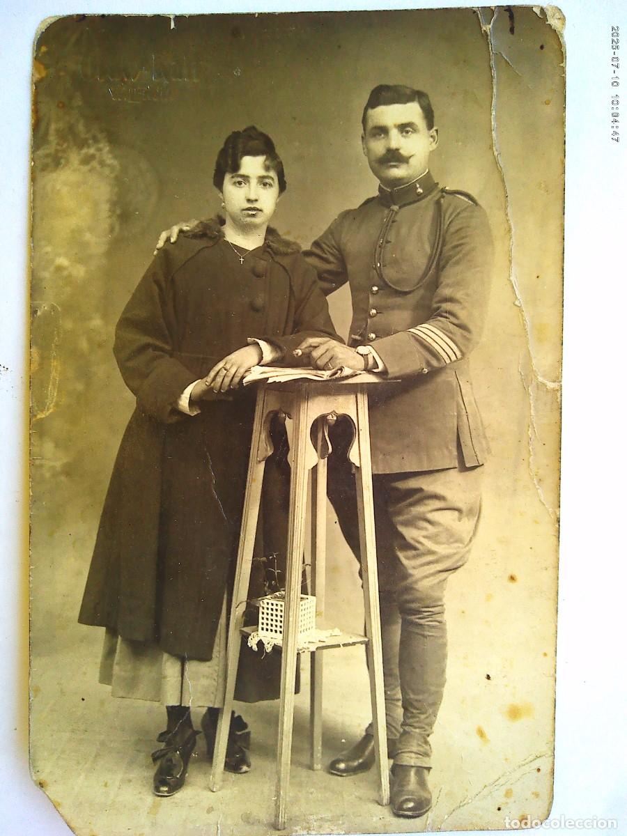 Fotograf&iacute;a antigua: FOTO ESTUDIO MILITAR DE ARTILLERIA MONTADA, SARGENTO Y NOVIA, PP. SIGLO. DE ORAW-RAFF, VALENCIA