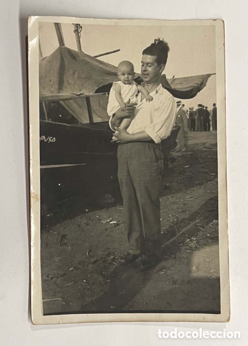 Fotograf&iacute;a antigua: EL GRAO.. La Valencia que miraba al Mar.. Padre con su hijo.. Verano de 1929