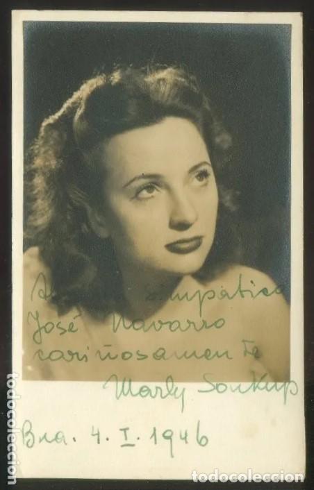 Fotograf&iacute;a antigua: Aut&oacute;grafo *Marly Soukup* Foto *Estudio Camp&uacute;a, Madrid* Fechada Barcelona 1946.