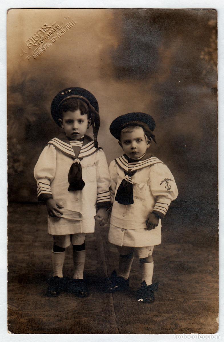 Fotograf&iacute;a antigua: Preciosa foto. Hermanitos. Ni&ntilde;os marineros. J. Ribas, Alicante. A&ntilde;os 10 rc