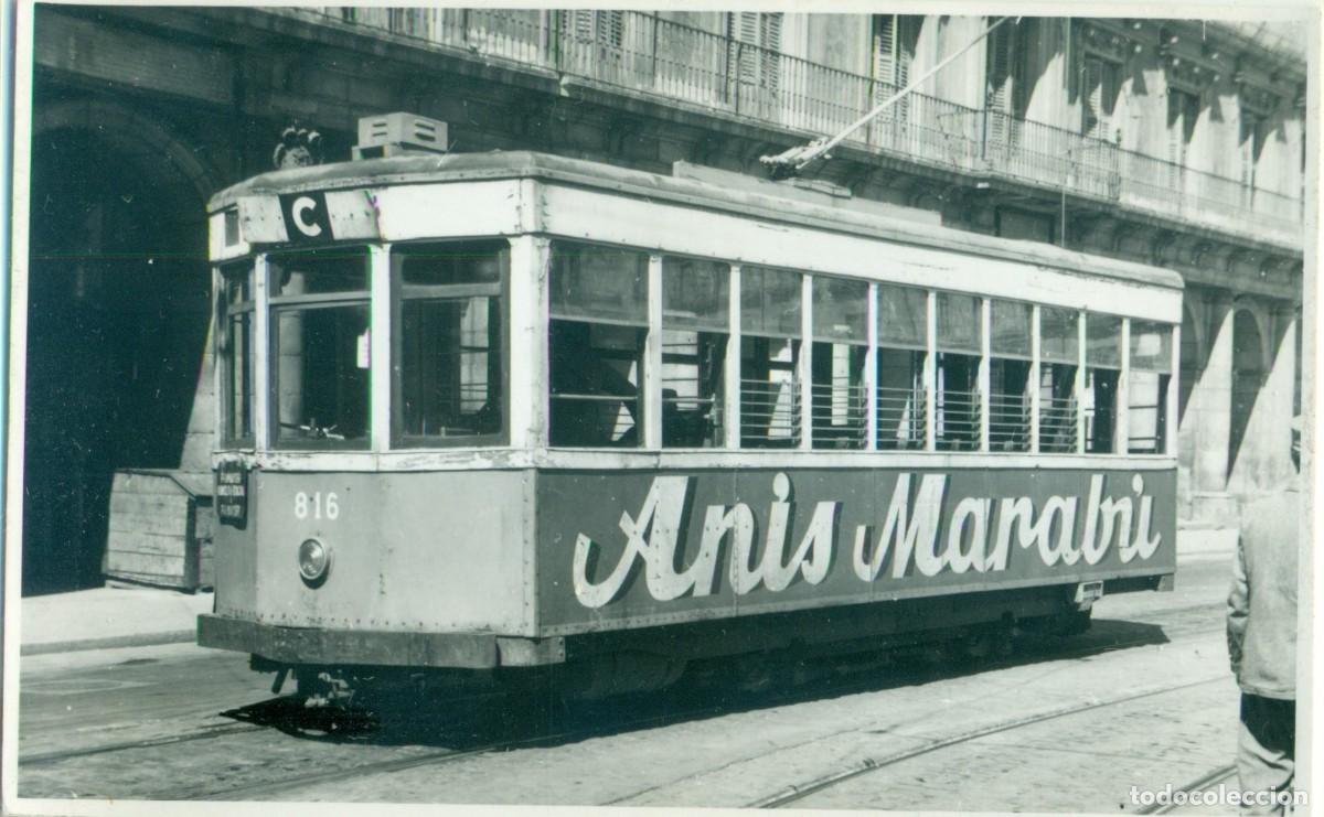 Fotograf&iacute;a antigua: MADRID. TRANVIA. PUBLICIDAD AN&Iacute;S MARAB&Uacute;. HACIA 1960. TAMA&Ntilde;O POSTAL. MUY RARA.
