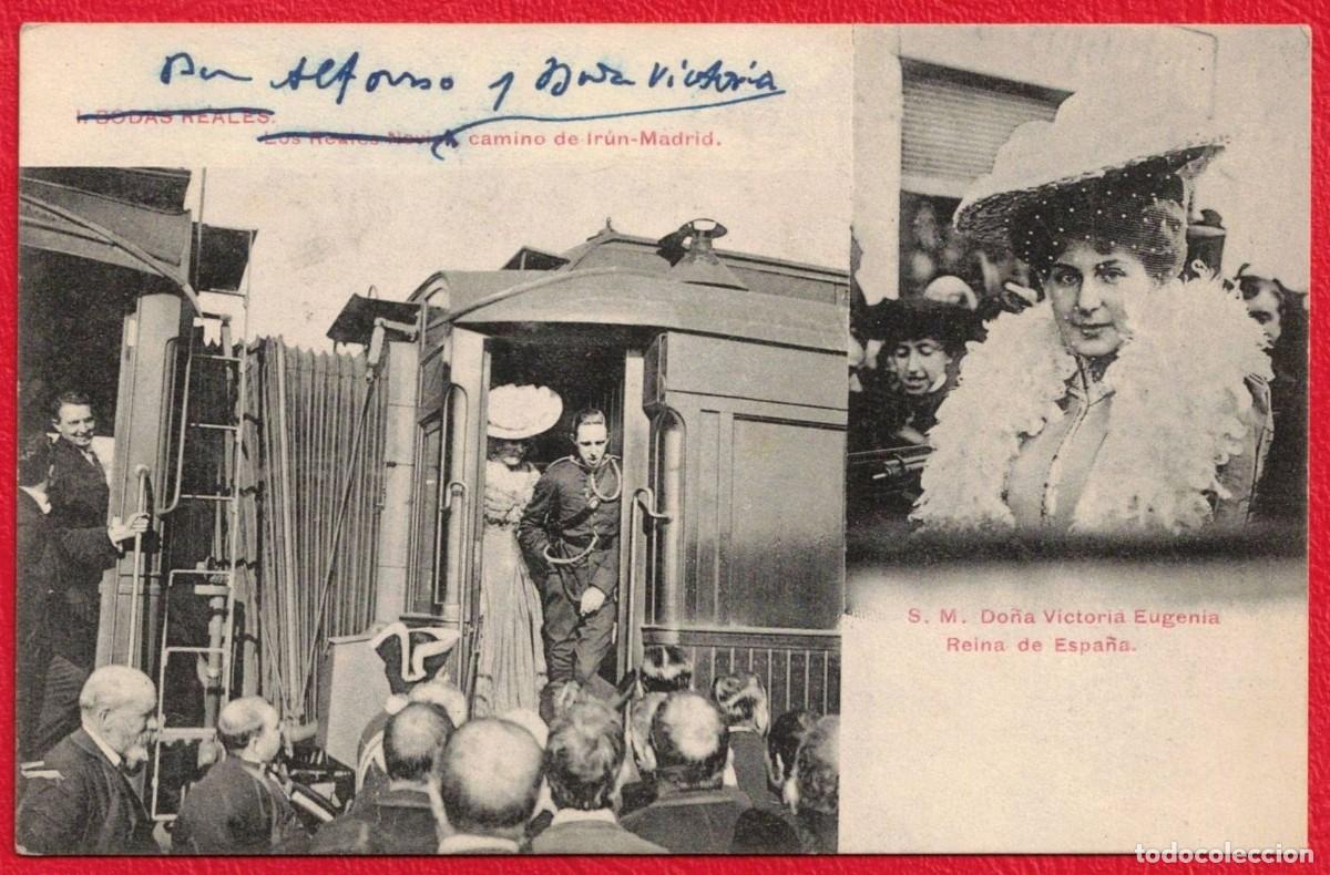 Fotograf&iacute;a antigua: S.S.M.M. Alfonso XIII y Reina Victoria Eugenia Julia Ena de Battenberg - Camino de Irun - Madrid