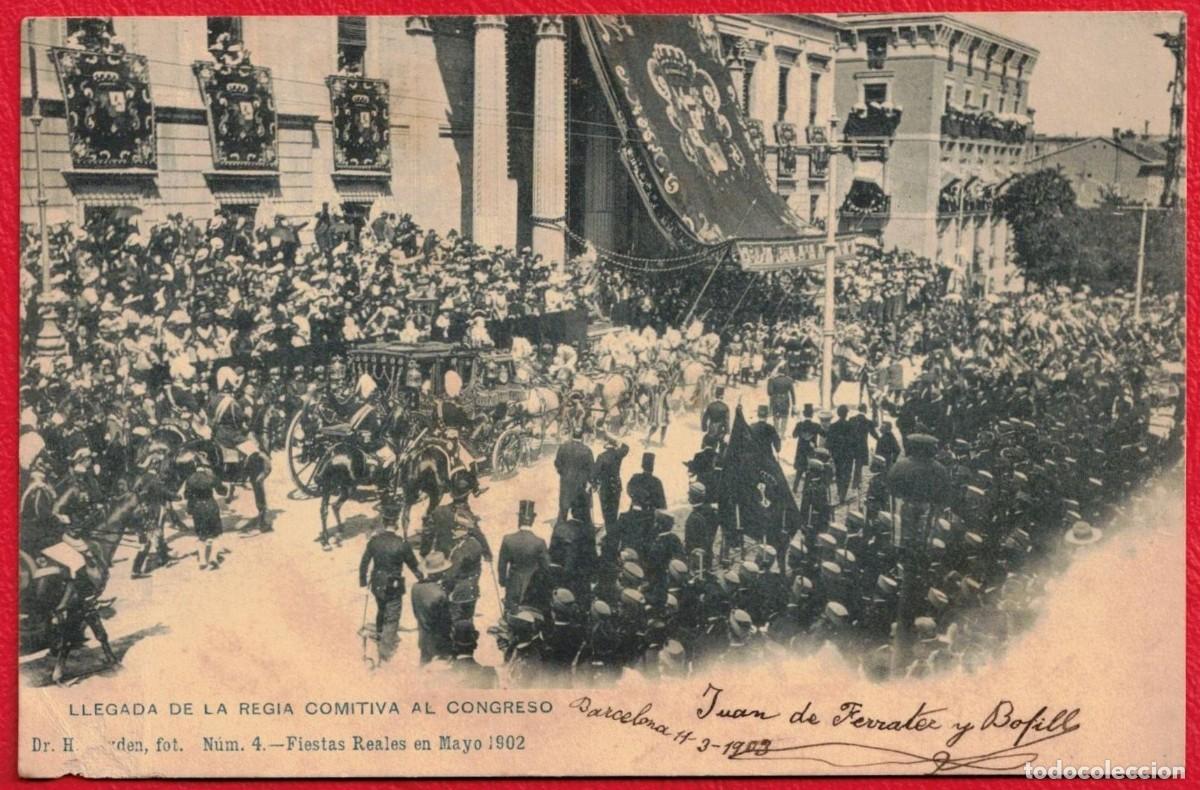 Fotograf&iacute;a antigua: S. M. Alfonso XIII - Rey de Espa&ntilde;a - Llegada de la comitiva real al Congreso de los Diputados - 1902