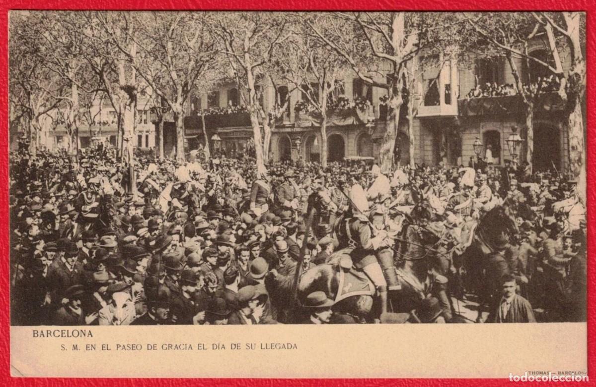 Fotograf&iacute;a antigua: S. M. Alfonso XIII - Rey de Espa&ntilde;a - Visita a Barcelona Paseo de Gracia - Fotografia Thomas