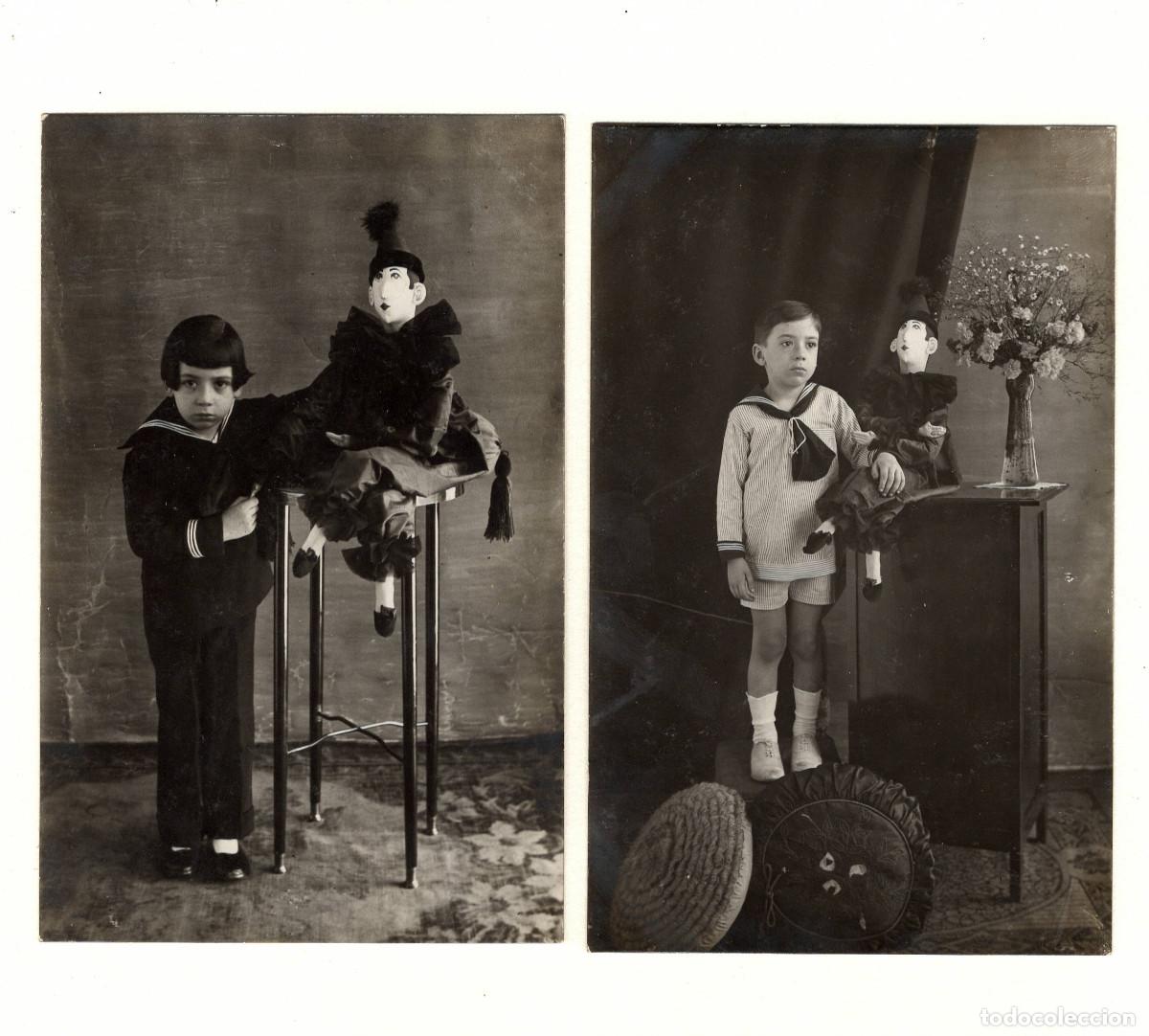 Fotograf&iacute;a antigua: NI&Ntilde;OS CON MARIONETA, 1920's. 2 fotograf&iacute;as.
