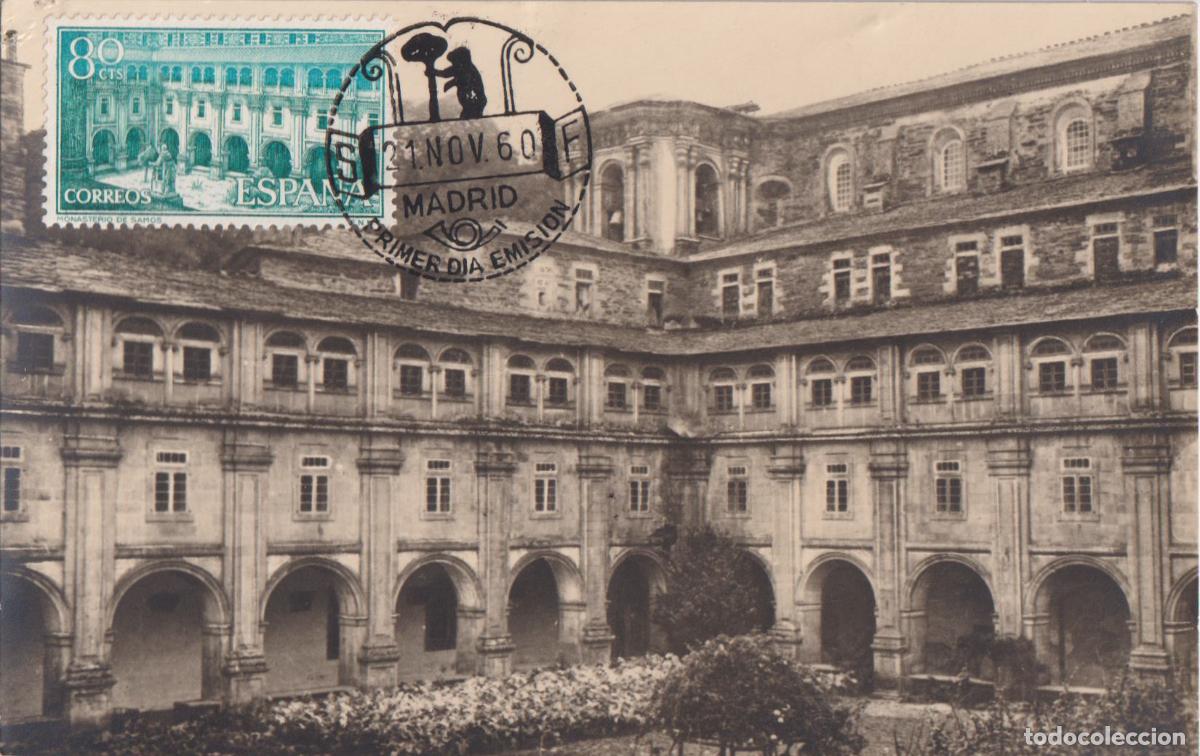 Fotograf&iacute;a antigua: FOTO MONASTERIO DE SAMOS (LUGO) SELLO PRIMER DIA DE EMISION 21 NOV 1960