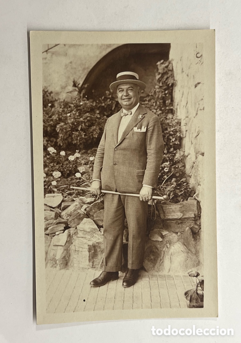 Fotograf&iacute;a antigua: BARCELONA. Fotograf&iacute;a Adolfo Gibert Ferrer, con bast&oacute;n y sombrero, Verano de 1921