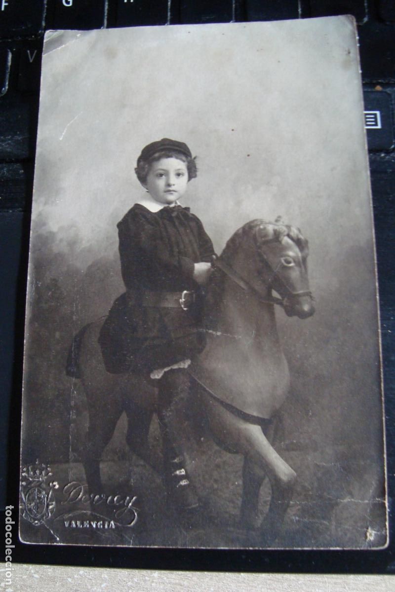 Fotograf&iacute;a antigua: ANTIGUA FOTOGRAFIA MINUTERO NI&Ntilde;A A CABALLO. FOTO DERREY VALENCIA A&Ntilde;OS 20?