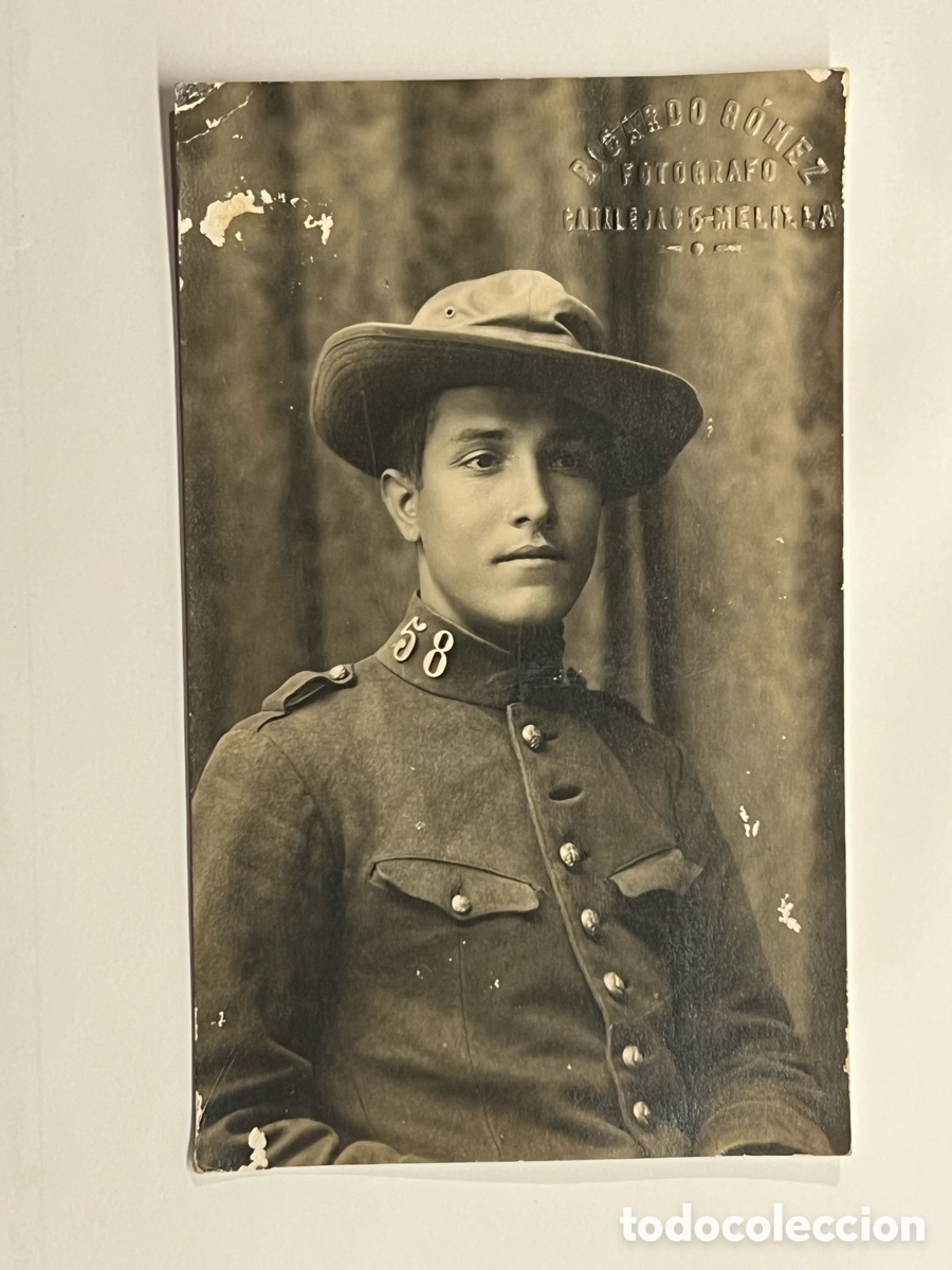 Fotograf&iacute;a antigua: MELILLA. Fotografia Ricardo G&oacute;mez. Soldado Regimiento No.58 Guerra de &Aacute;frica (h.1910?)