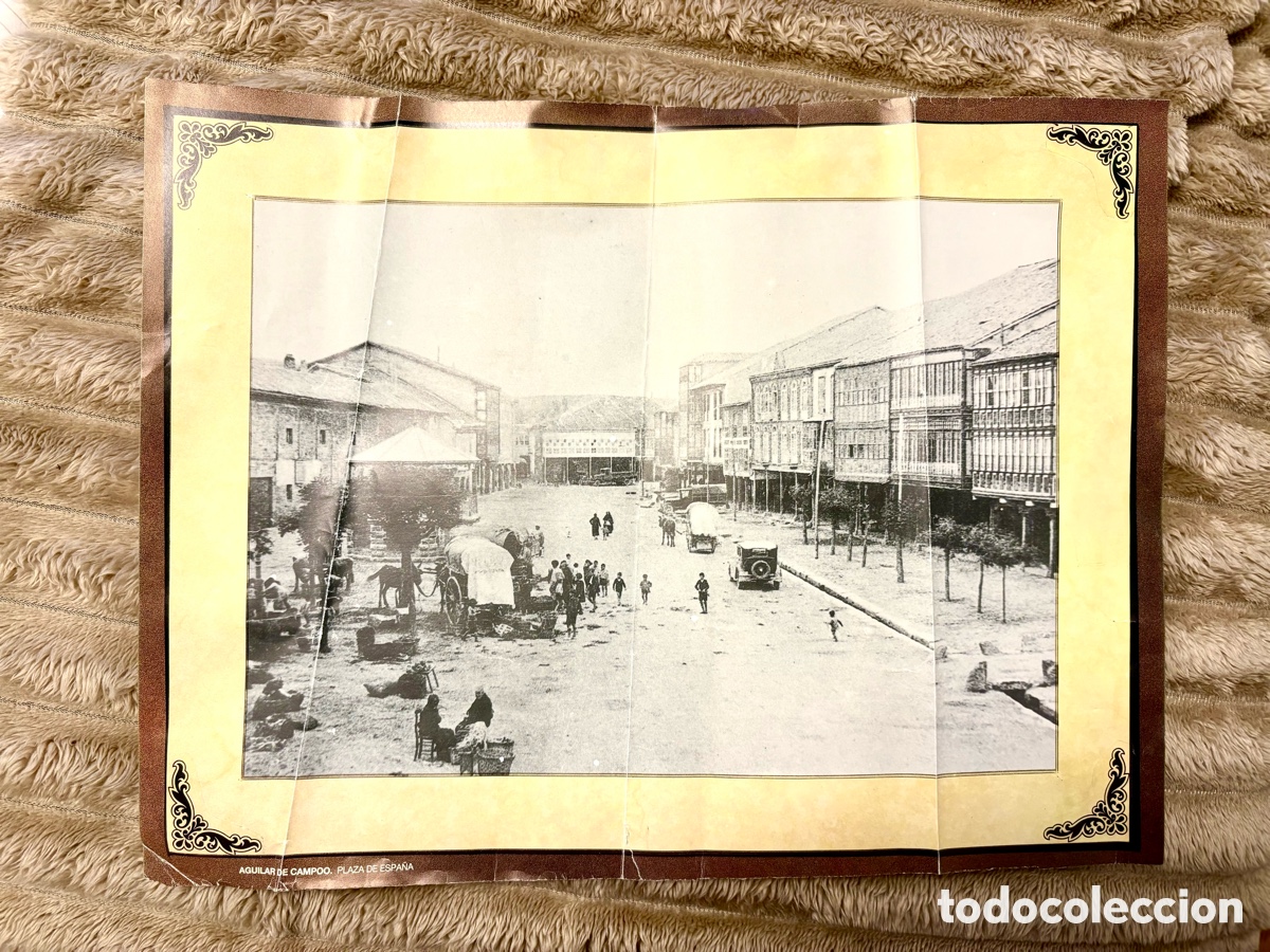 Fotograf&iacute;a antigua: L&aacute;mina Fotograf&iacute;a Antigua Aguilar de Campoo (Palencia) - Plaza de Espa&ntilde;a - Con Refuerzo Posterior