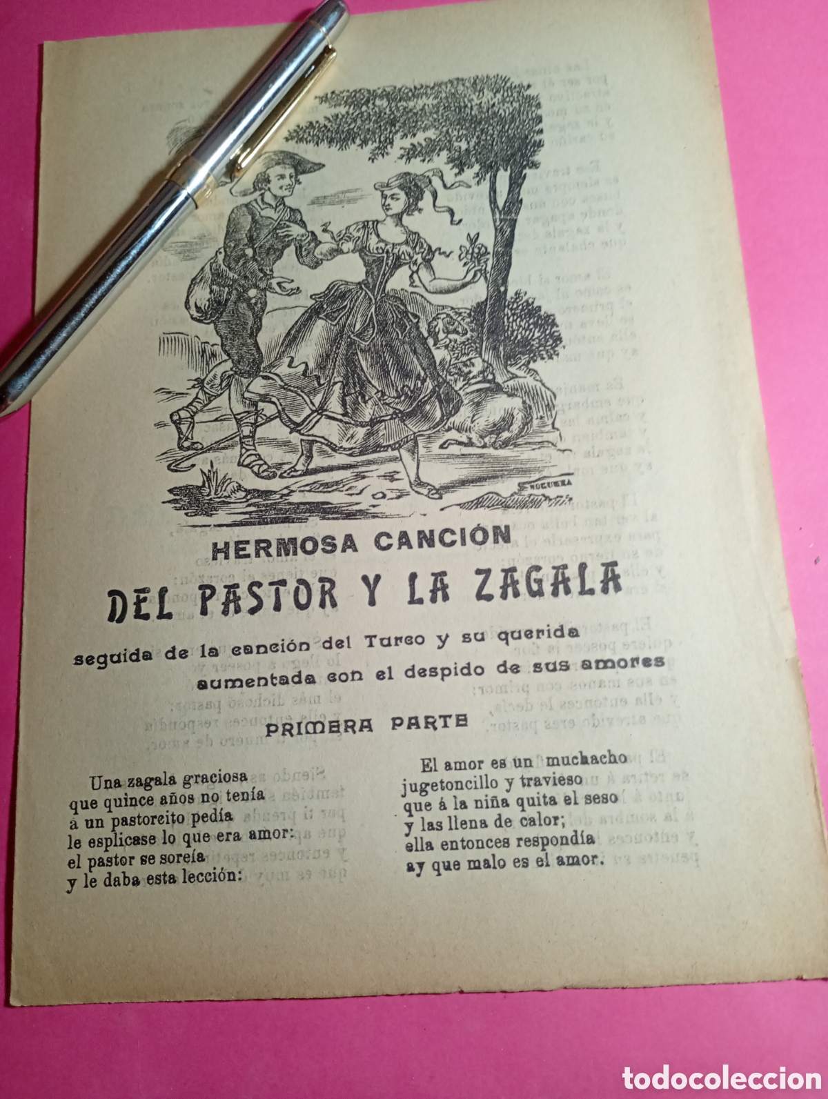 Fotograf&iacute;a antigua: PLIEGO DE CORDEL ''HERMOSA CANCI&Oacute;N DEL PASTOR Y LA ZAGALA'' 1&ordf; PARTE... ETC
