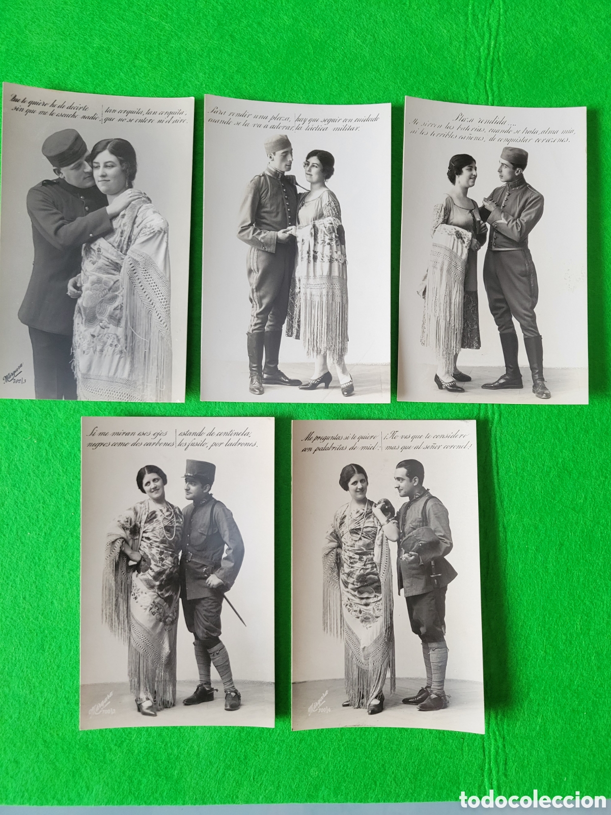 Fotograf&iacute;a antigua: LOTE 5 POSTALES MILITARES MOTIVO NOVIOS