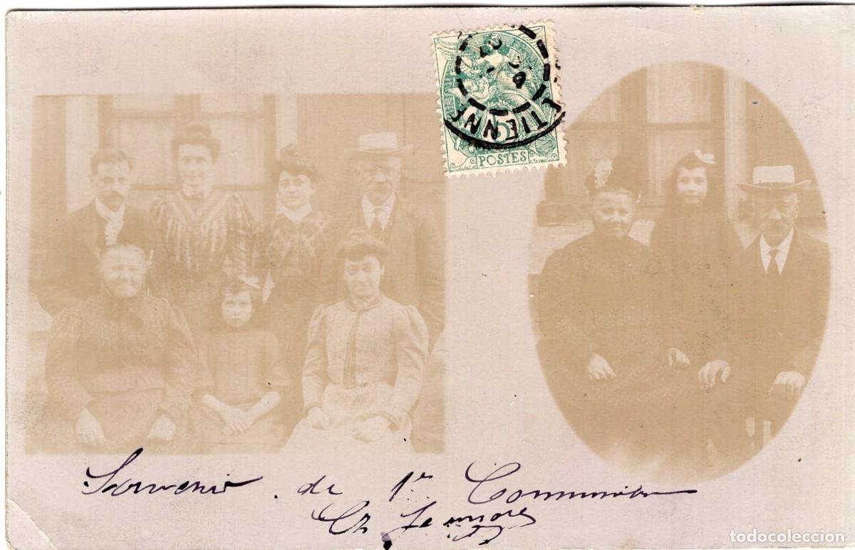 Fotograf&iacute;a antigua: Tarjeta doble foto: Familia elegante ante su casa en Lyon (1907)