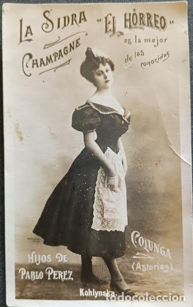 Fotograf&iacute;a antigua: ASTURIAS. COLUNGA. SIDRA 'EL HORREO' HIJOS DE PABLO PEREZ. ACTRIZ 'KOHLYNSKA'