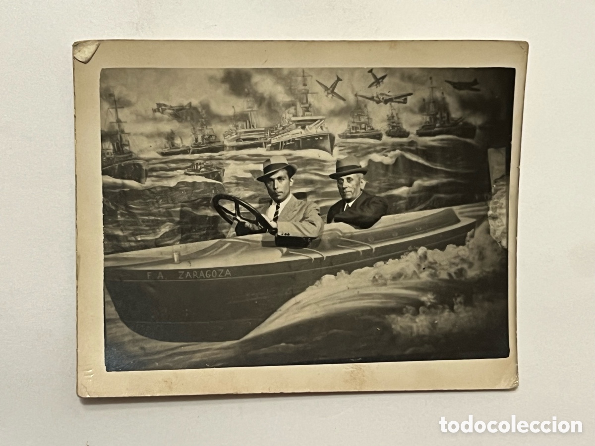 Fotograf&iacute;a antigua: RECUERDO DE ZARAGOZA. MINUTEROS.. F. A. ZARAGOZA.. Fragatas y Aviones (h.1920?)