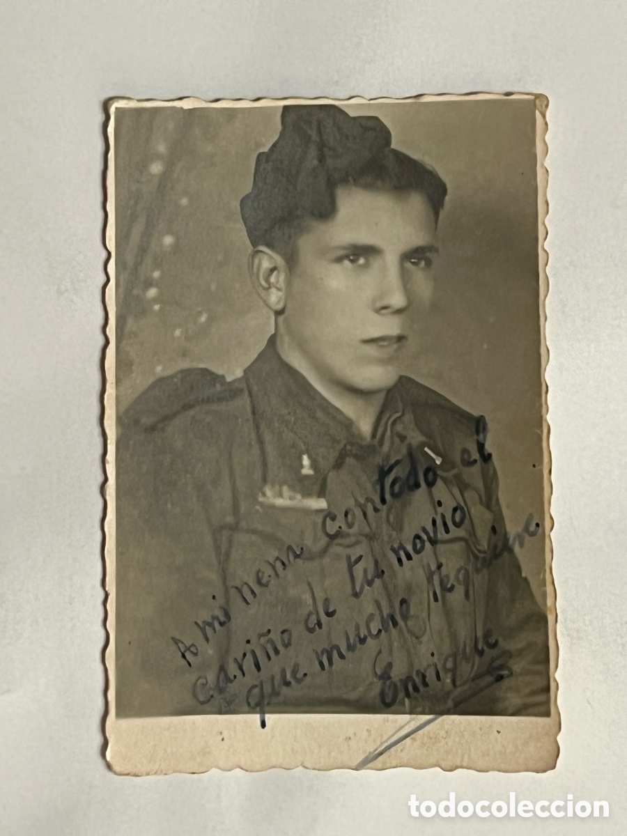 Fotografia antica: ZARAGOZA. Soldado del Cuerpo de Ingenieros&hellip; dedicada a su novia (h.1945?) Med&iacute;das: 5,5 x 8,5