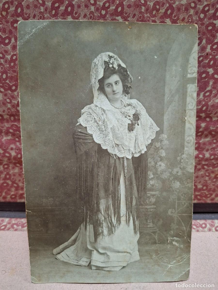 Fotograf&iacute;a antigua: ANTIGUA FOTOGRAFIA RETRATO MANTILLA BLANCA SELLO MIRALLES MURCIA