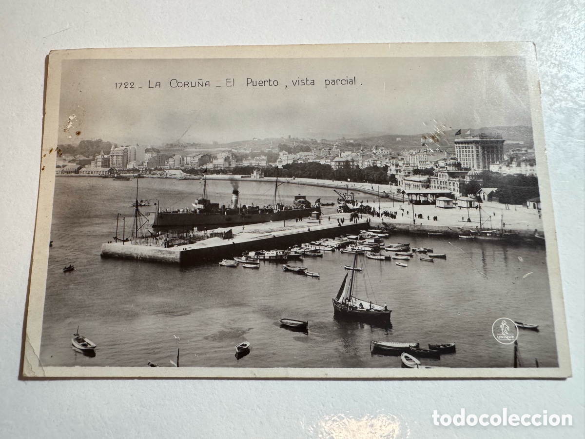 Fotograf&iacute;a antigua: Postal antigua La Coru&ntilde;a. El Puerto Vista Parcial. Circulada.