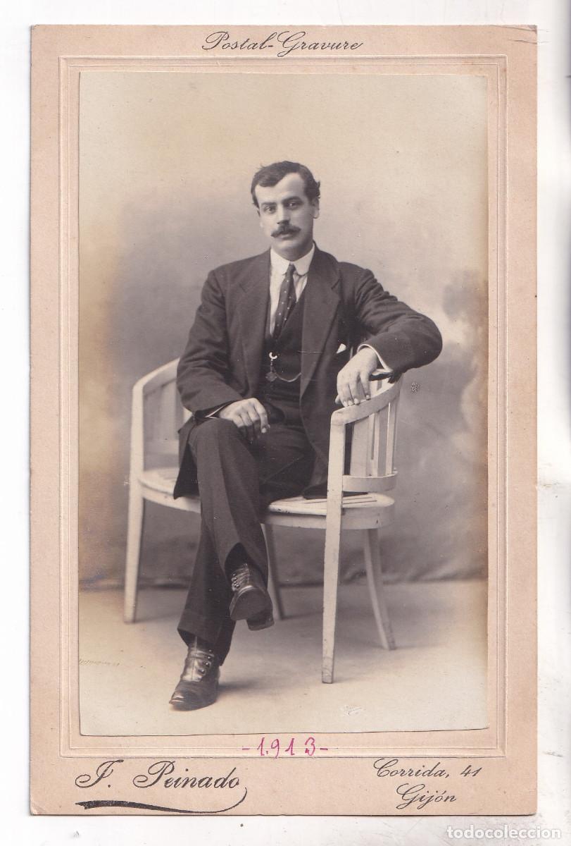 Fotograf&iacute;a antigua: FOTOGRAF&Iacute;A. SE&Ntilde;OR DE TRAJE Y CORBATA. 1913. FOT&Oacute;GRAFO: J. PENINADO. GIJ&Oacute;N. ASTURIAS