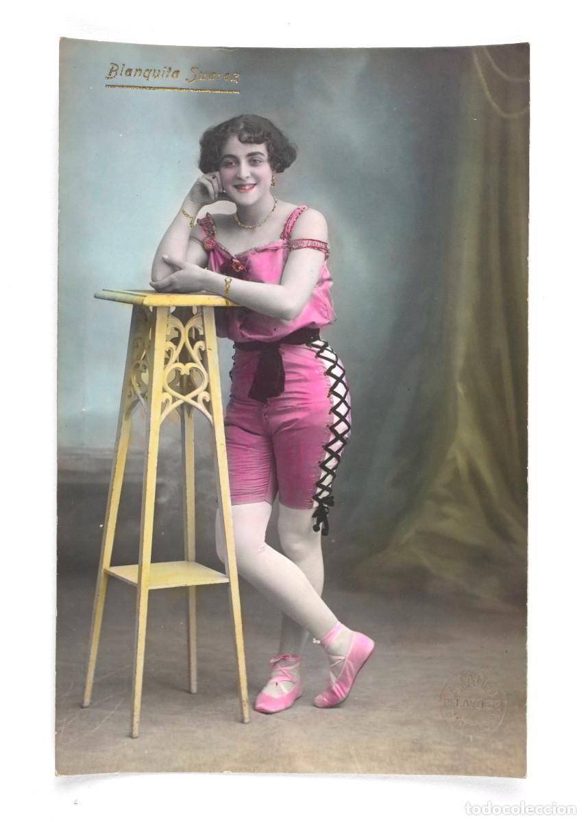 Fotograf&iacute;a antigua: BLANQUITA SU&Aacute;REZ (1894-1983) FOTO AMADEO, BARCELONA. Iluminada a mano. 1910 aprox.