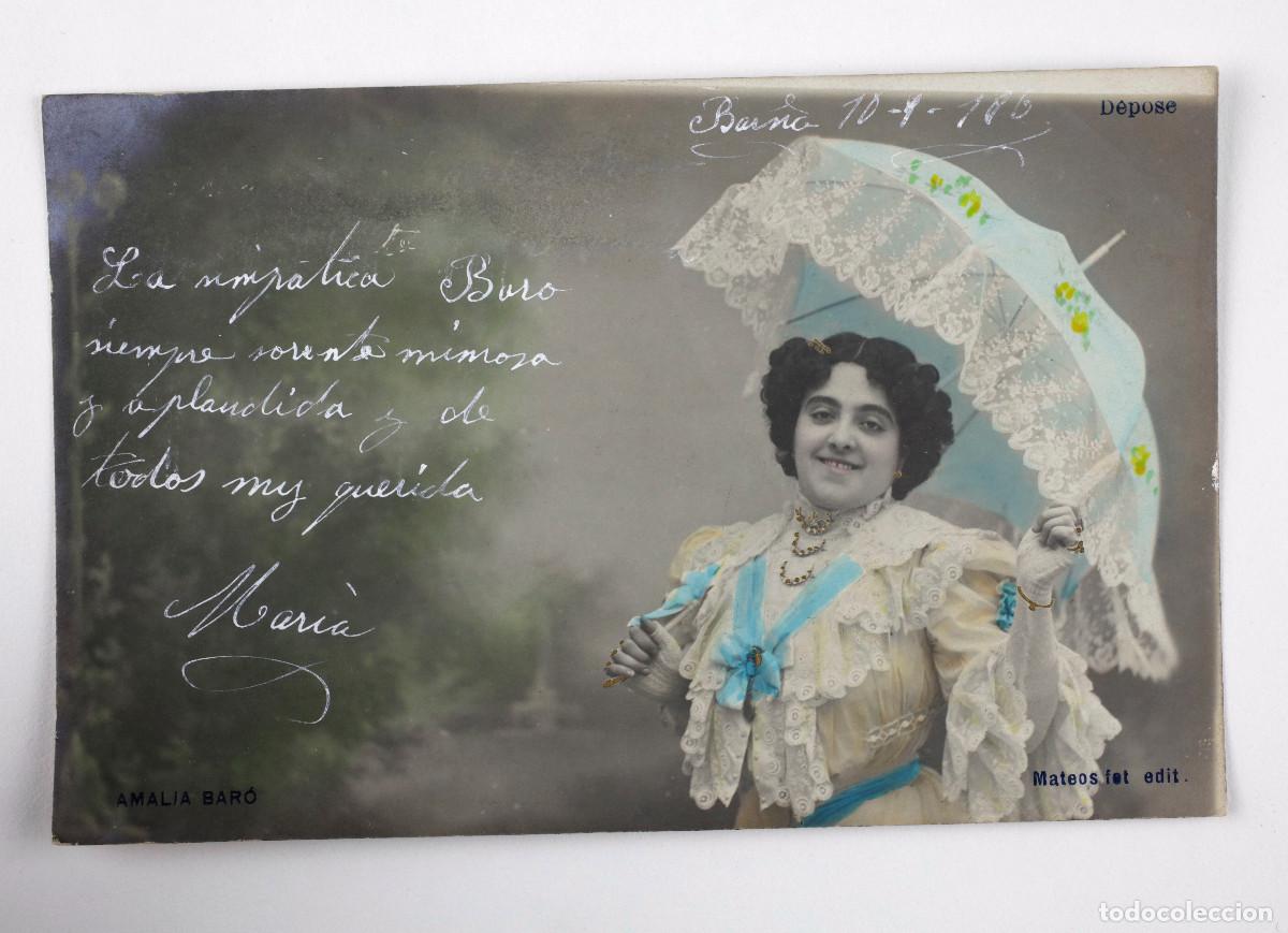 Fotograf&iacute;a antigua: AMALIA BAR&Oacute;, ILUMINADA A MANO Y DEDICADA.