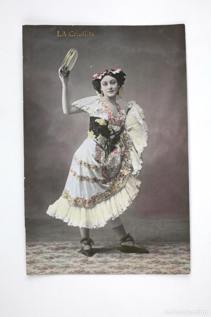 Fotograf&iacute;a antigua: LA CRIOLLITA, Cuple, teatro, 1910 aprox. Iluminada a mano.