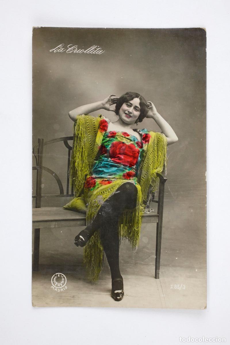 Fotograf&iacute;a antigua: LA CRIOLLITA, Cuple, teatro, 1910 aprox. Iluminada a mano.