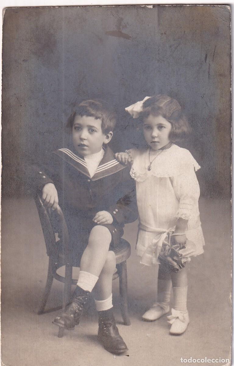 Antique Photography: Retrato formato tarjeta postal ni&ntilde;os Grand Prix Roca fot&oacute;grafo Madrid.