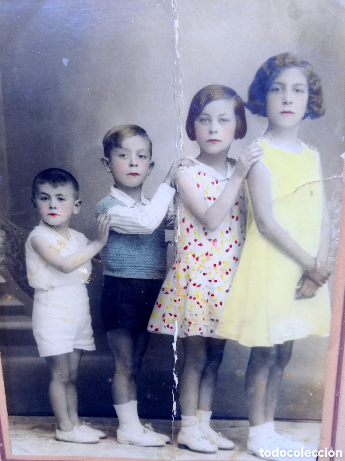 Photographie ancienne: Antigua Fotograf&iacute;a escena infantil. 24 cm x 27 cm a&ntilde;os 30/40
