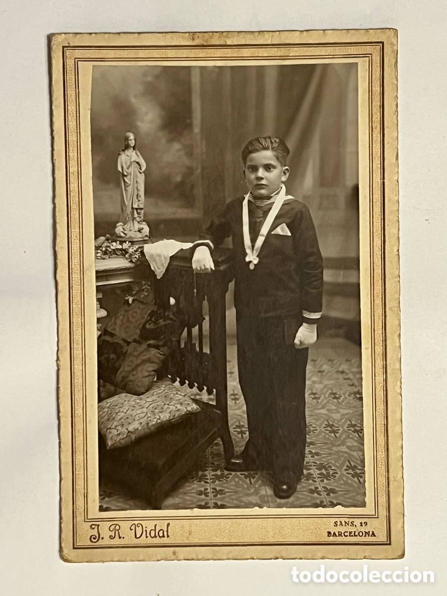 Fotografia antiga: BARCELONA.. Retrato Ni&ntilde;o Primera Comuni&oacute;n. Estudio fotogr&aacute;fico J. R. Vidal (h.1920?)