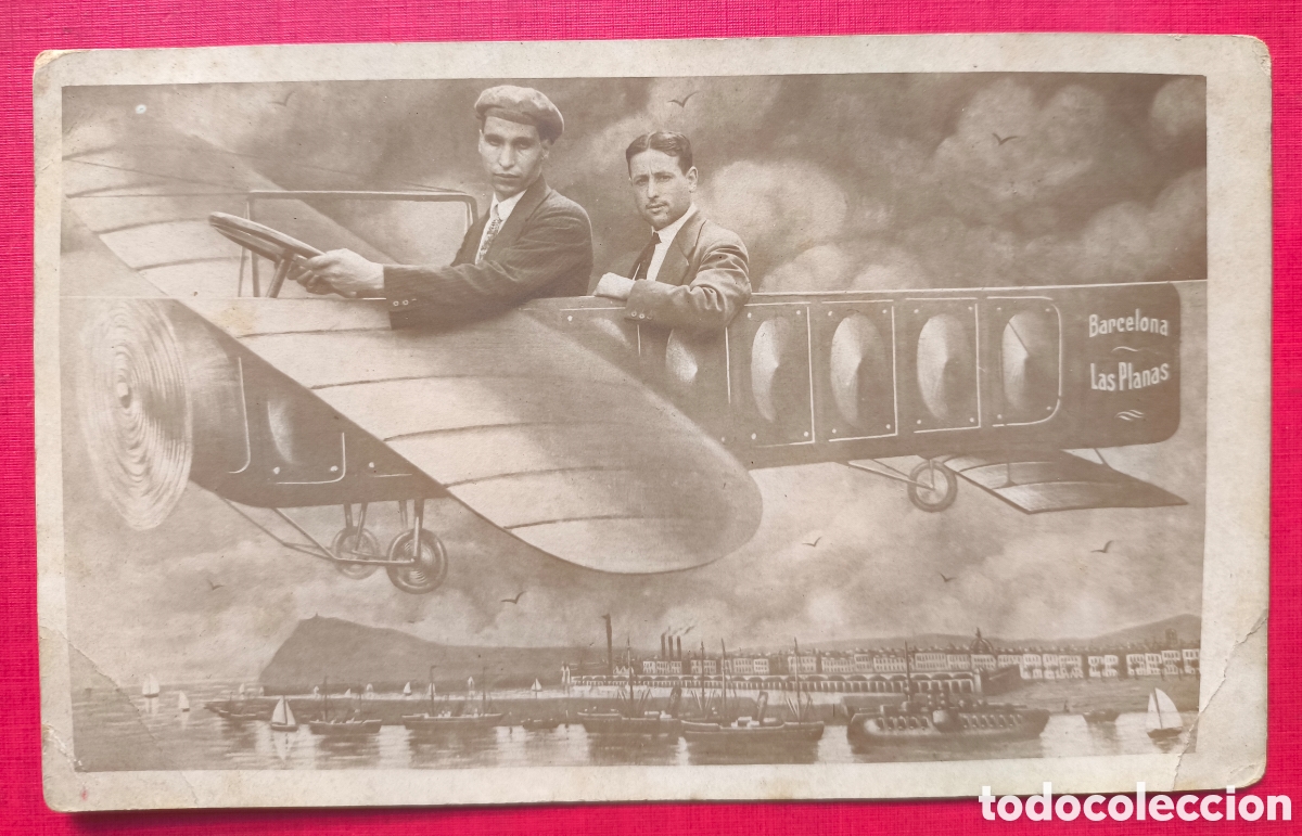 Alte Fotografie: FOTOGRAF&Iacute;A RETRATO MINUTERO AEROPLANO LAS PLANAS BARCELONA C. 1920