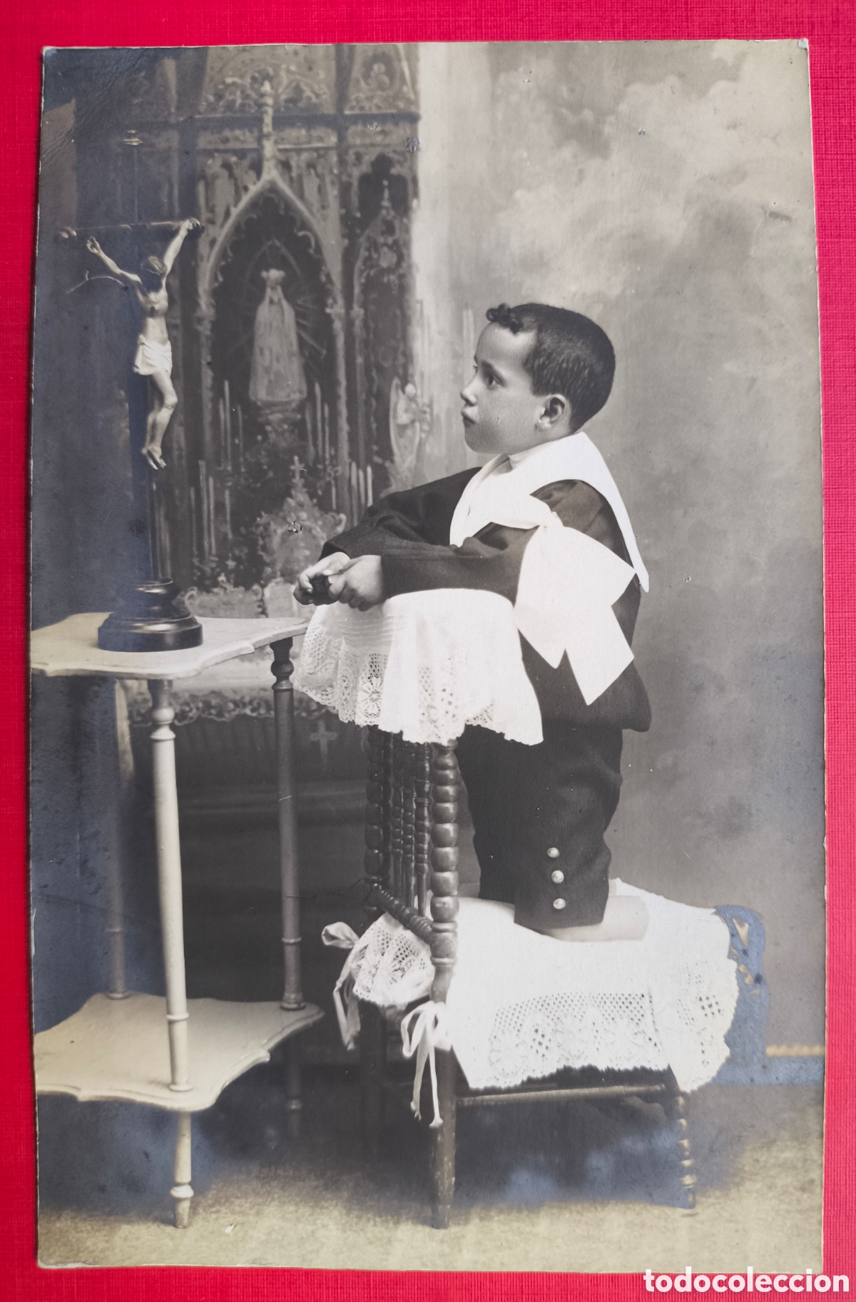 Fotograf&iacute;a antigua: FOTOGRAF&Iacute;A RETRATO DE ESTUDIO NI&Ntilde;O COMUNION POSTAL FOTOGR&Aacute;FICA VDA. DE OLIVAN SALAMANCA C. 1915