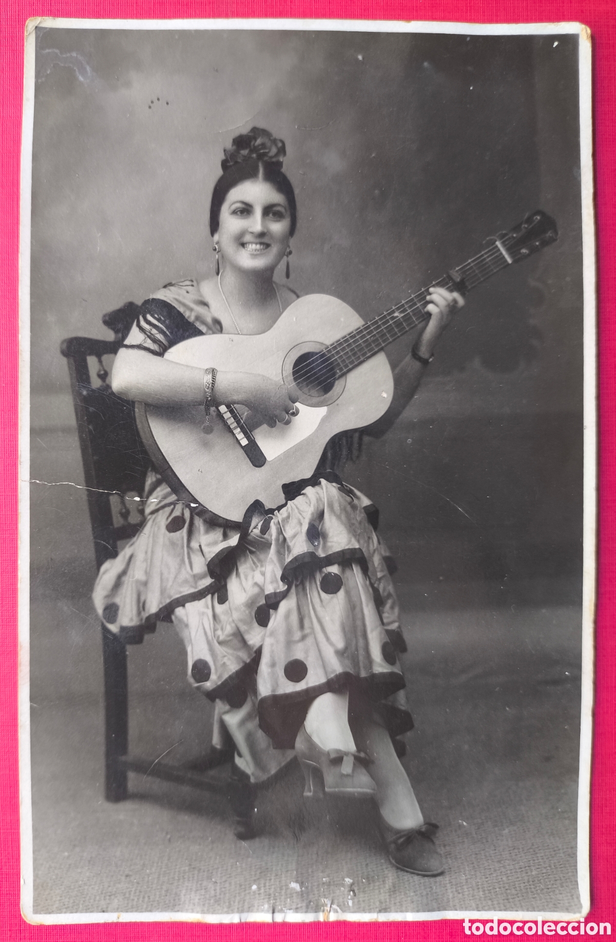 Fotograf&iacute;a antigua: FOTOGRAF&Iacute;A RETRATO DE ESTUDIO FLAMENCA CON GUITARRA POSTAL FOTOGR&Aacute;FICA BARCELONA 1928
