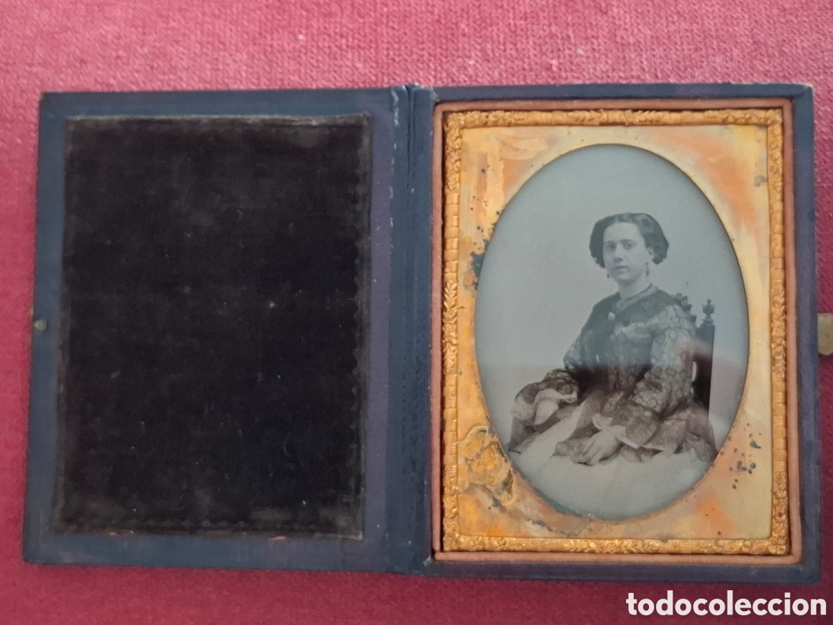 Fotograf&iacute;a antigua: FOTOGRAFIA ANTIGUA DAGUERROTIPO SIGLO XIX 1850 JOVEN CATALANA CON VESTIDO Y JOYAS DOBLE VISTA