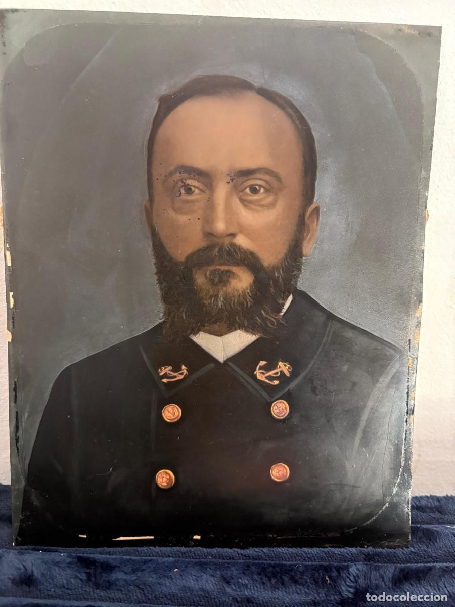 Fotograf&iacute;a antigua: Pareja de retratos OFICIAL MARINA ESPA&Ntilde;OLA ARMADA ANTIGUA UNIFORME SIGLO XIX y SU HIJA
