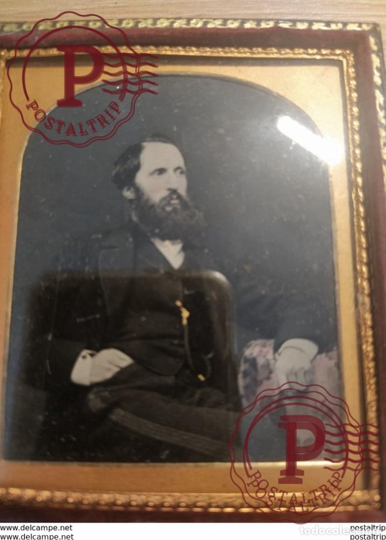 Fotograf&iacute;a antigua: Ambrotype Portrait of a seated bearded gentleman with a pocketwatch Ambrotype, sixth plate, &plusmn;1855, p