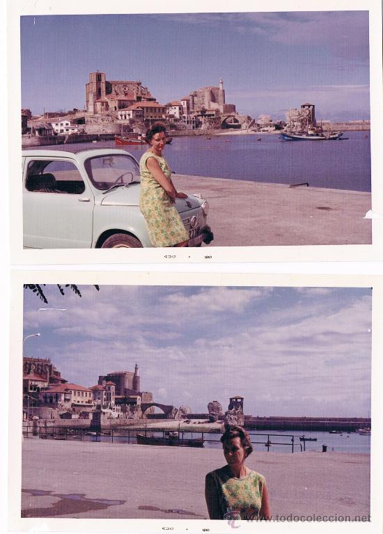 Fotograf&iacute;a antigua: seat 600 en castrourdiales. dos fotos a&ntilde;os 60.