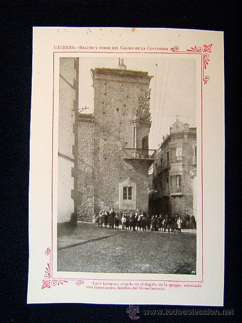 Fotograf&iacute;a antigua: CACERES-BALCON Y TORRE DEL CASINO DE LA CONCORDIA-LUCE HERMOSO ESCUDO RENACIMIENTO-EXTREMADURA-681..