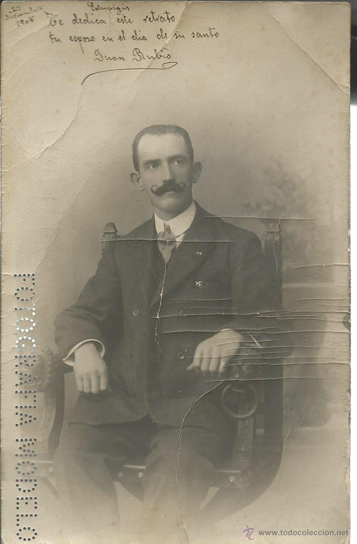 Photographie ancienne: FOTO POSTAL ANTIGUA DE UN CABALLERO- FOTOGRAFIA DE MODELO PERFORADO DEL 27 -12 -1908