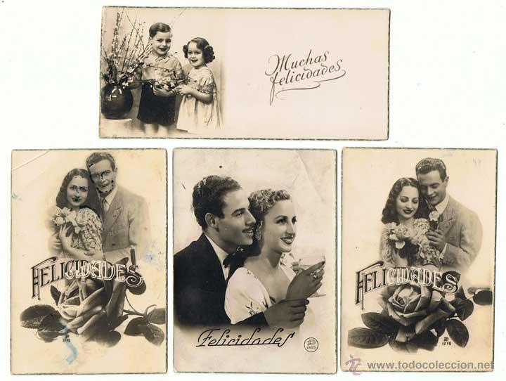 Fotograf&iacute;a antigua: Lote de cuatro antiguas foto felicitaciones rom&aacute;nticas. A&ntilde;os 50