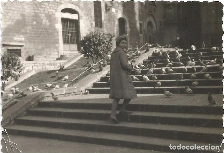 Fotografia antica: ** AB445 - FOTOGRAFIA - SE&Ntilde;ORITA SUBIENDO UNAS ESCALERAS LLENAS DE PALOMAS - RF. C00