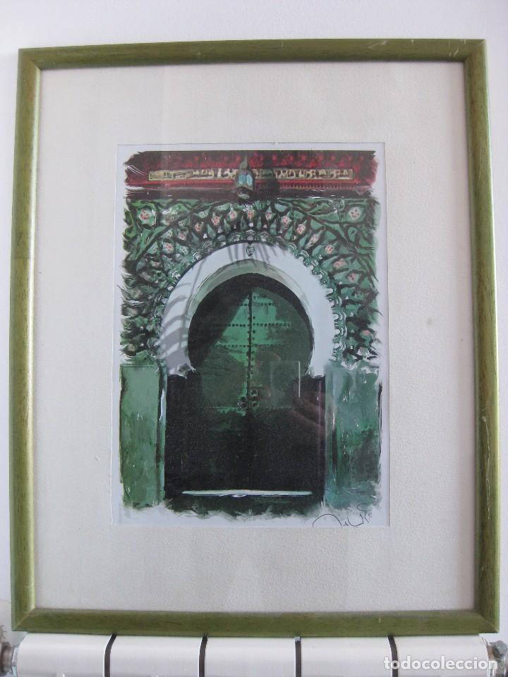 Fotograf&iacute;a antigua: Litograf&iacute;a de pintura en acuarela de un portal &aacute;rabe.