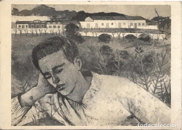 Fotograf&iacute;a antigua: :::: LL222 - FOTOGRAFIA DE UN DIBUJO - JOVEN PENSANDO - 16,5 X 11,5 CM.