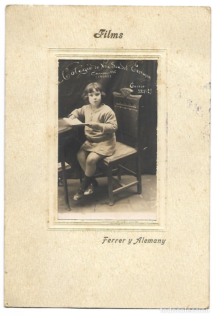 Fotograf&iacute;a antigua: FOTOGRAFIA DE UNA ALUMNA DEL COLEGIO NUESTRA SE&Ntilde;ORA DEL CARMEN, CURSO 1928 -29. FILMS FERRER ALEMANY