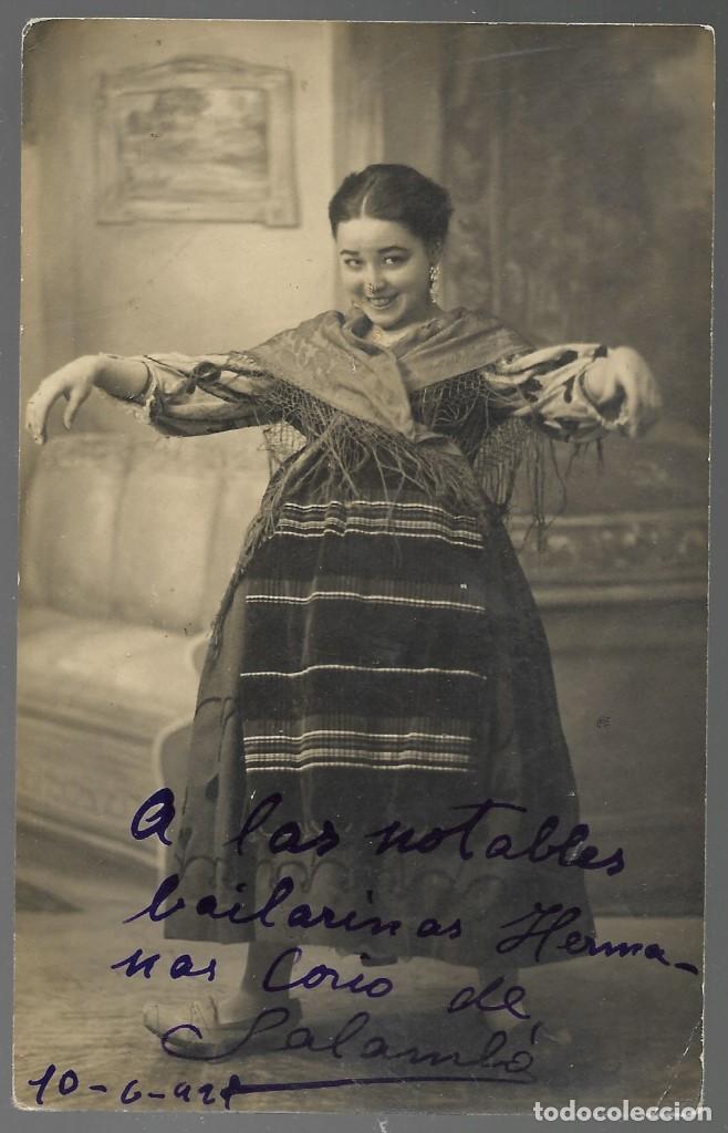 Fotograf&iacute;a antigua: ANTIGUA FOTOGRAFIA DEDICADA DE SALAMBO A LAS NOTABLES BAILARINAS HERMANAS CORIO, 1921