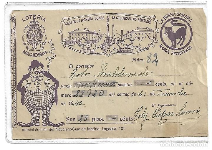 Antique Photography: C150- PARTICIPACION DE LOTERIA NACIONAL  N&ordm;- 22.920   DE 25 PESETAS DEL 21 - 12 - 1940