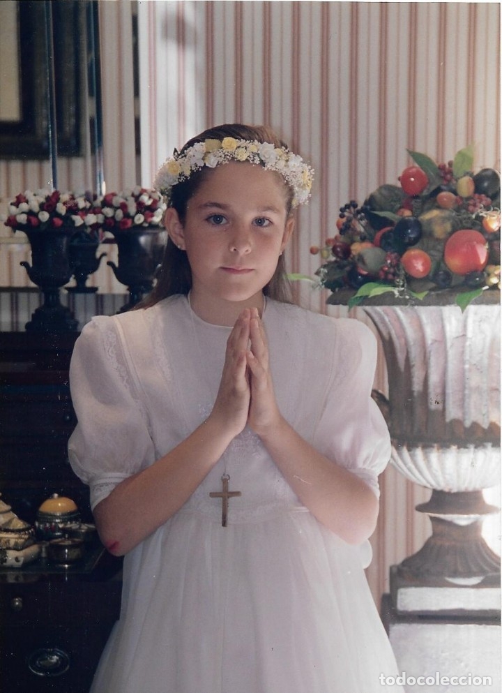 Fotograf&iacute;a antigua: :::: FF34 - FOTOGRAFIA - BONITA JOVENCITA DE PRIMERA COMUNION - 18 X 13 CM.