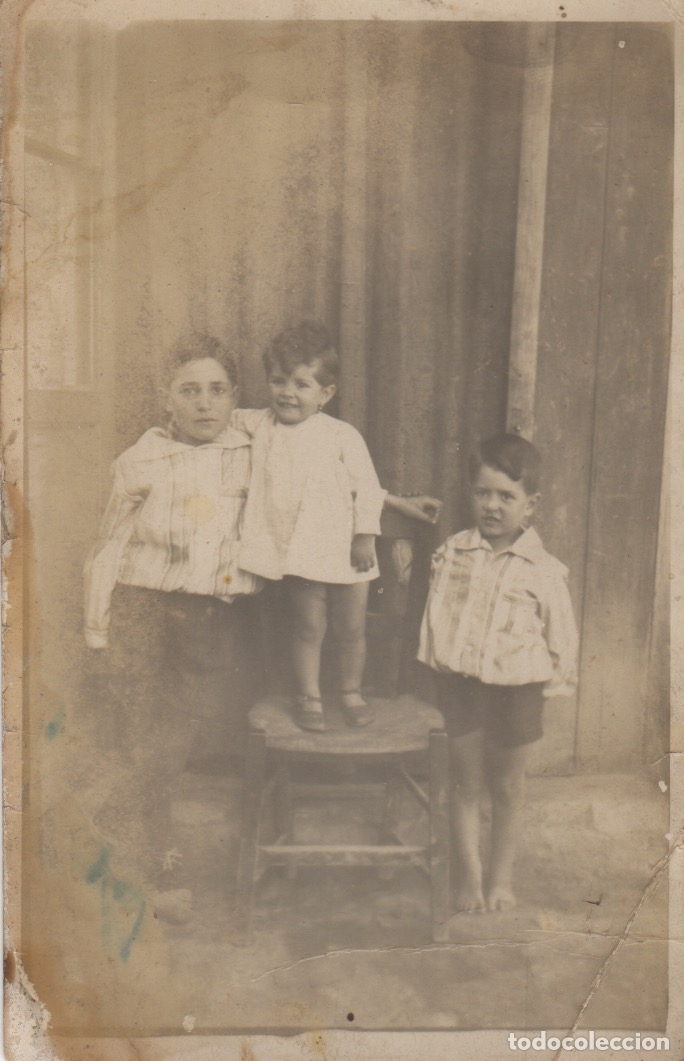 Photographie ancienne: fotografia foto trajeta postal de tres ni&ntilde;os